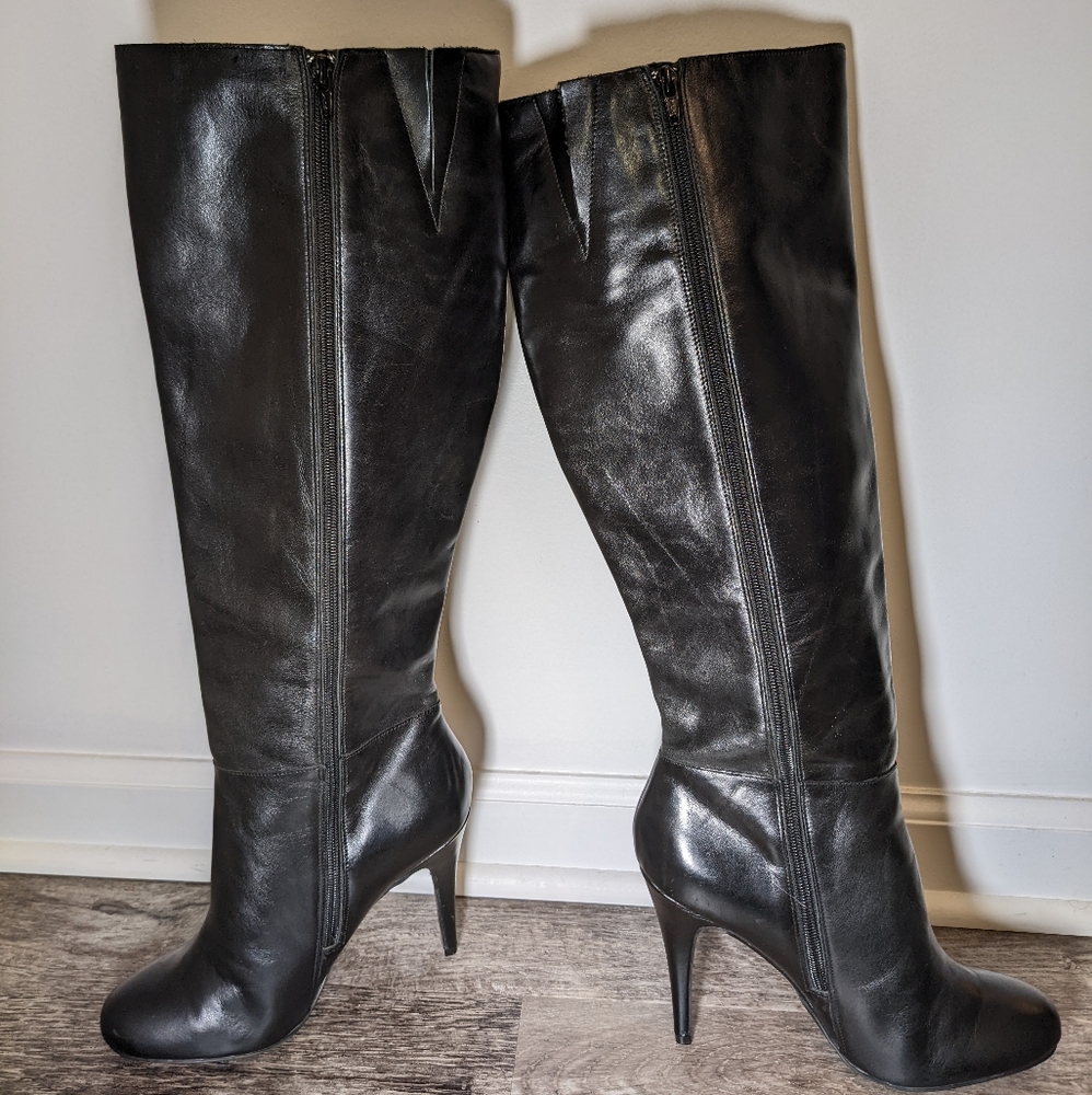 Aldo black genuine leather mid-calf high heeled boots size 10M